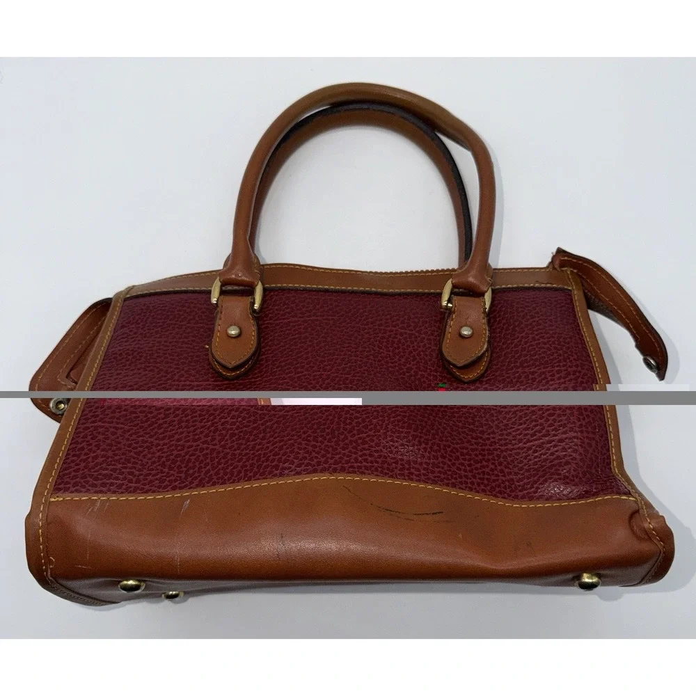 Vintage Dooney & Bourke Satchel Burgundy Leather Tan Trim AWL Duck Logo USA